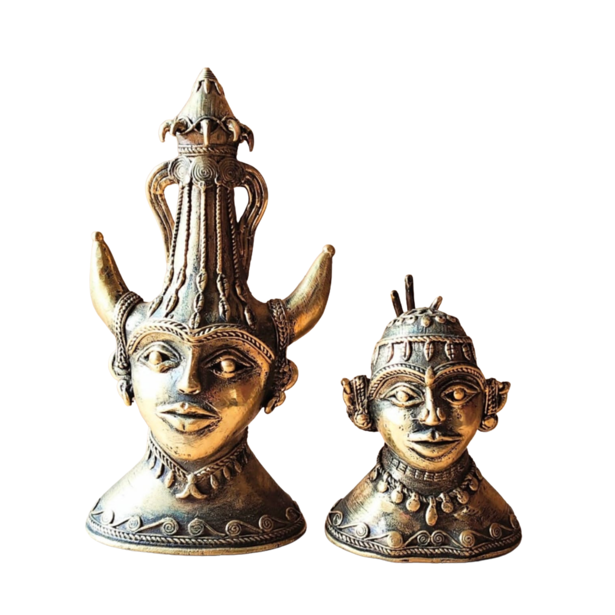 Handmade Dhokra Tribal Bust Figurines (Set of 2) – Bastar Art