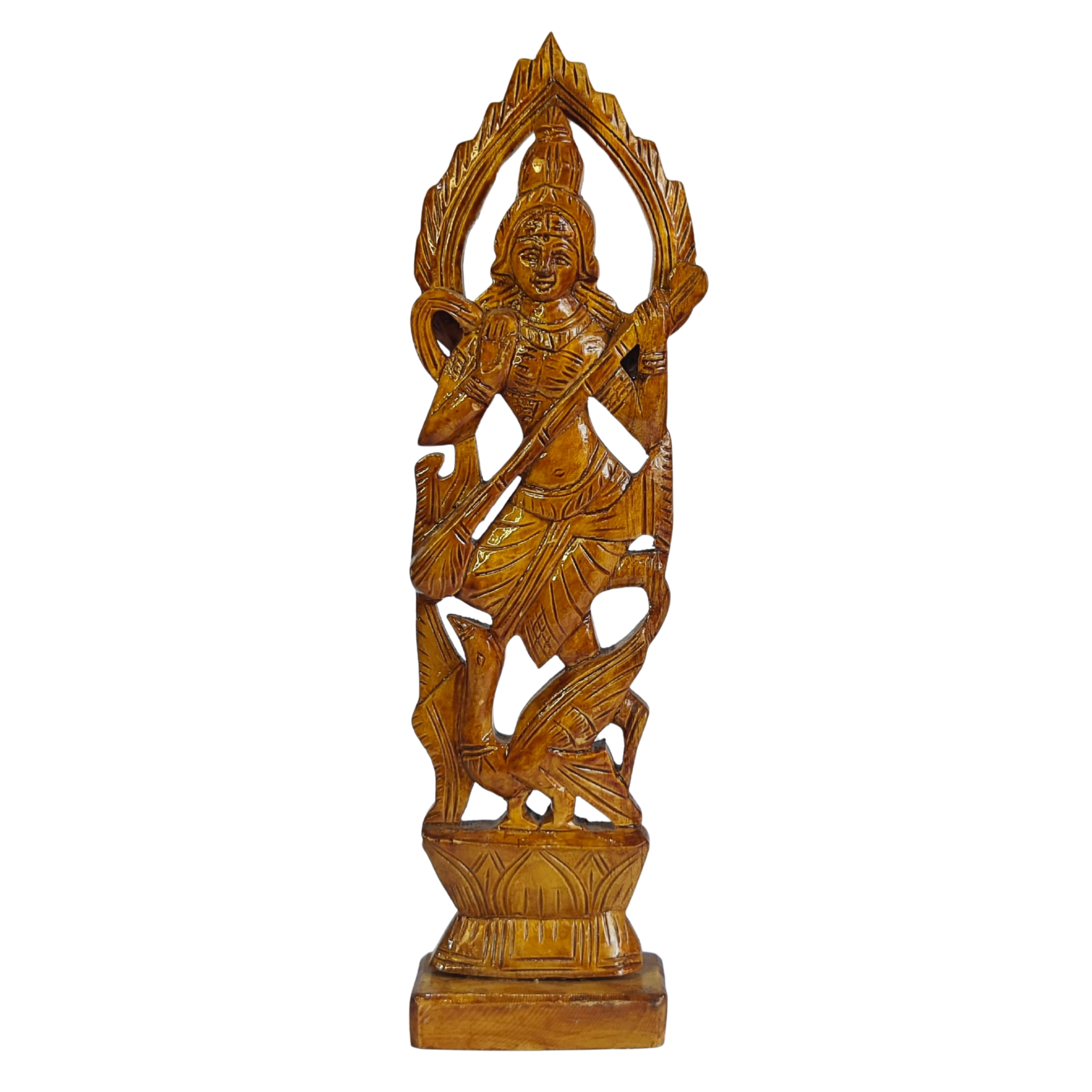 Wood Carving Goddess Saraswati