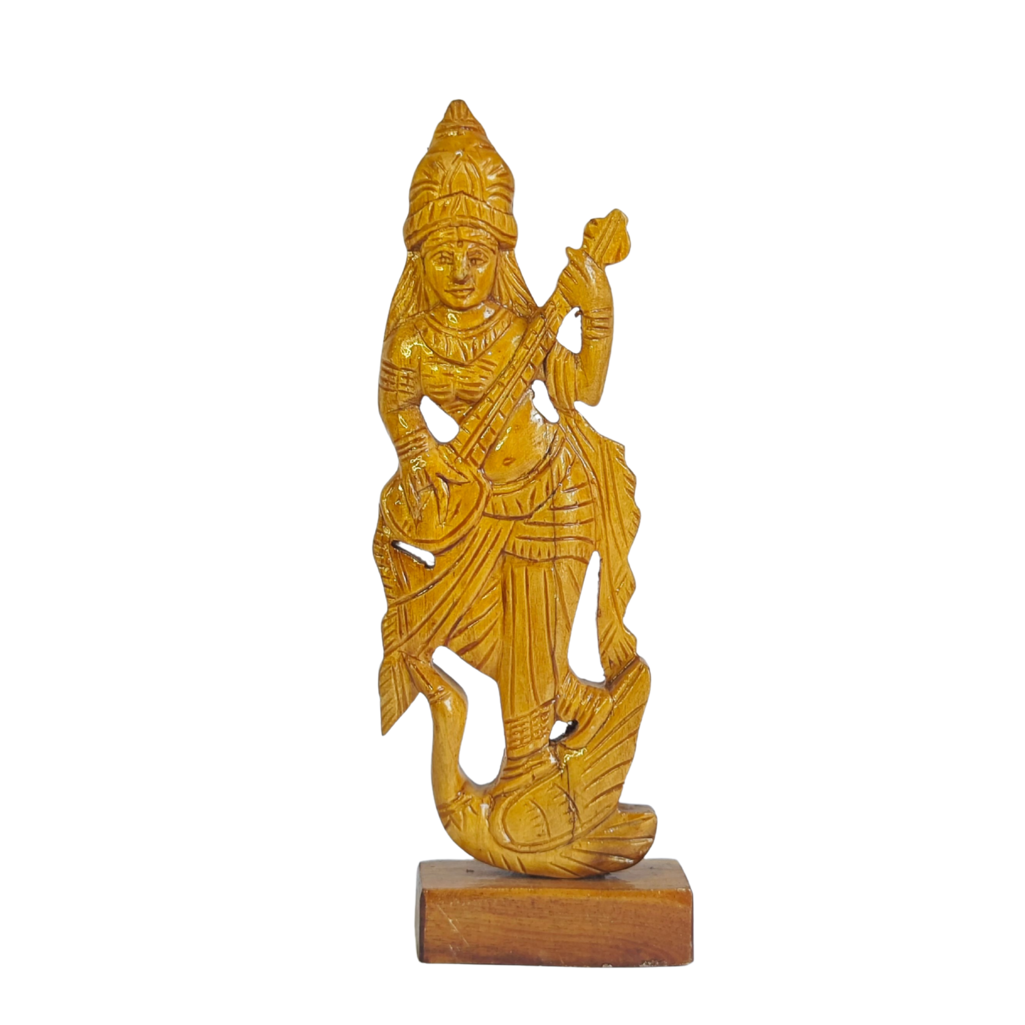 Wood Carving Goddess Saraswati