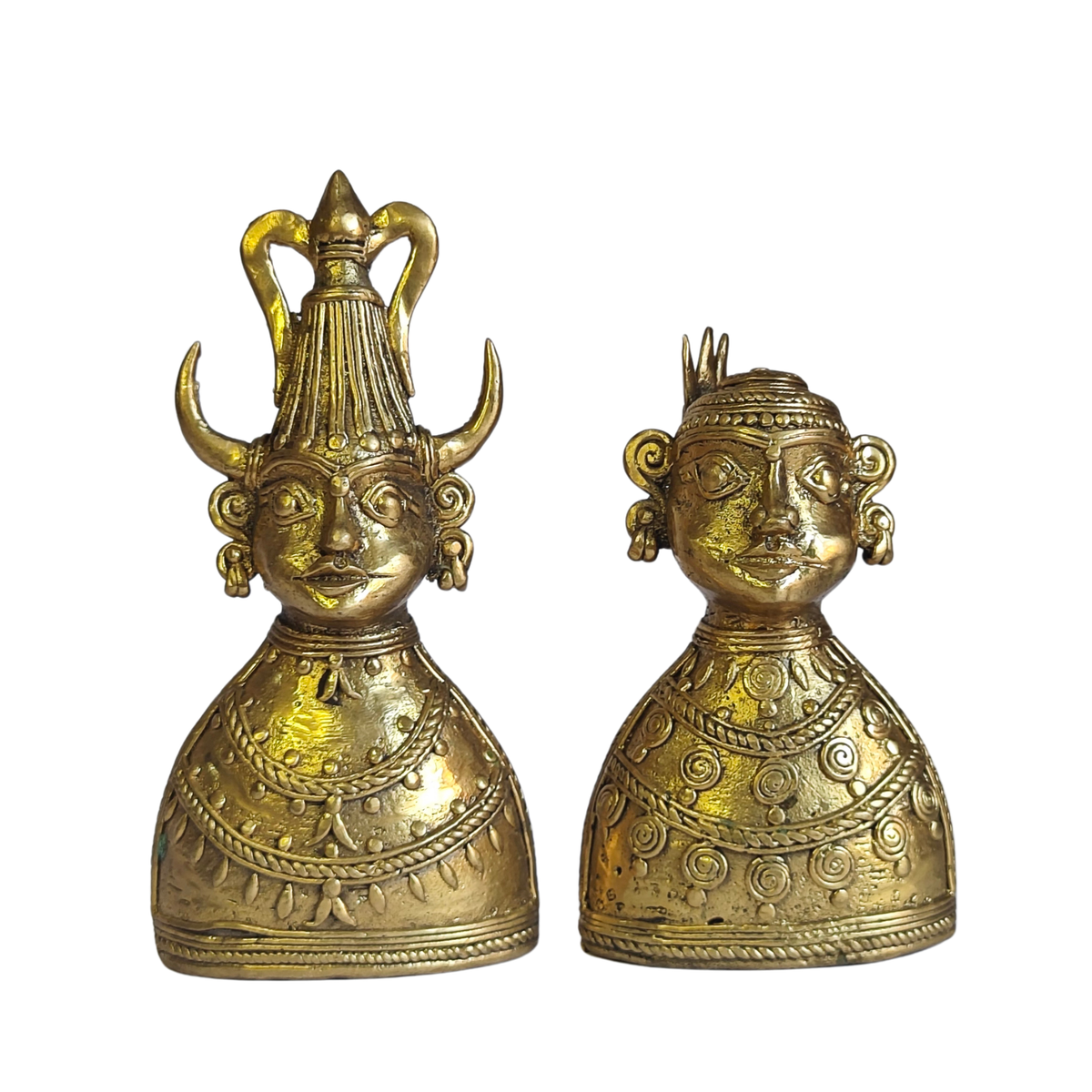 Handmade Dhokra Tribal Bust Figurines (Set of 2) – Bastar Handicraft – Design 2 – Bastar Arts