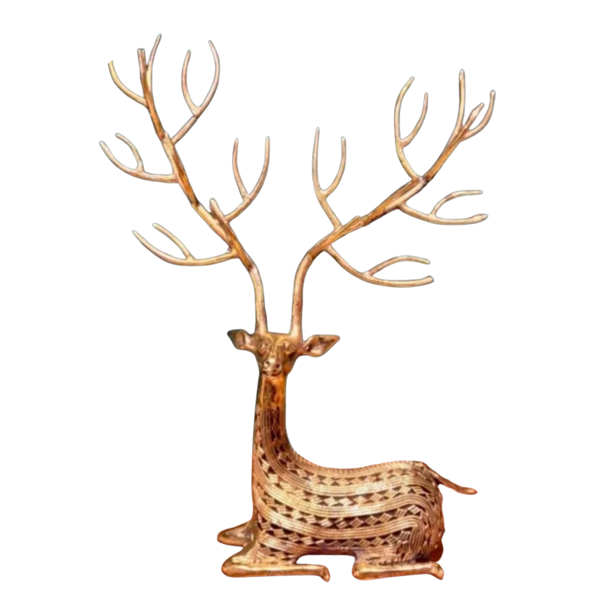 Majestic Bastar Dhokra Deer Sculpture - Handcrafted Brass Tribal Art