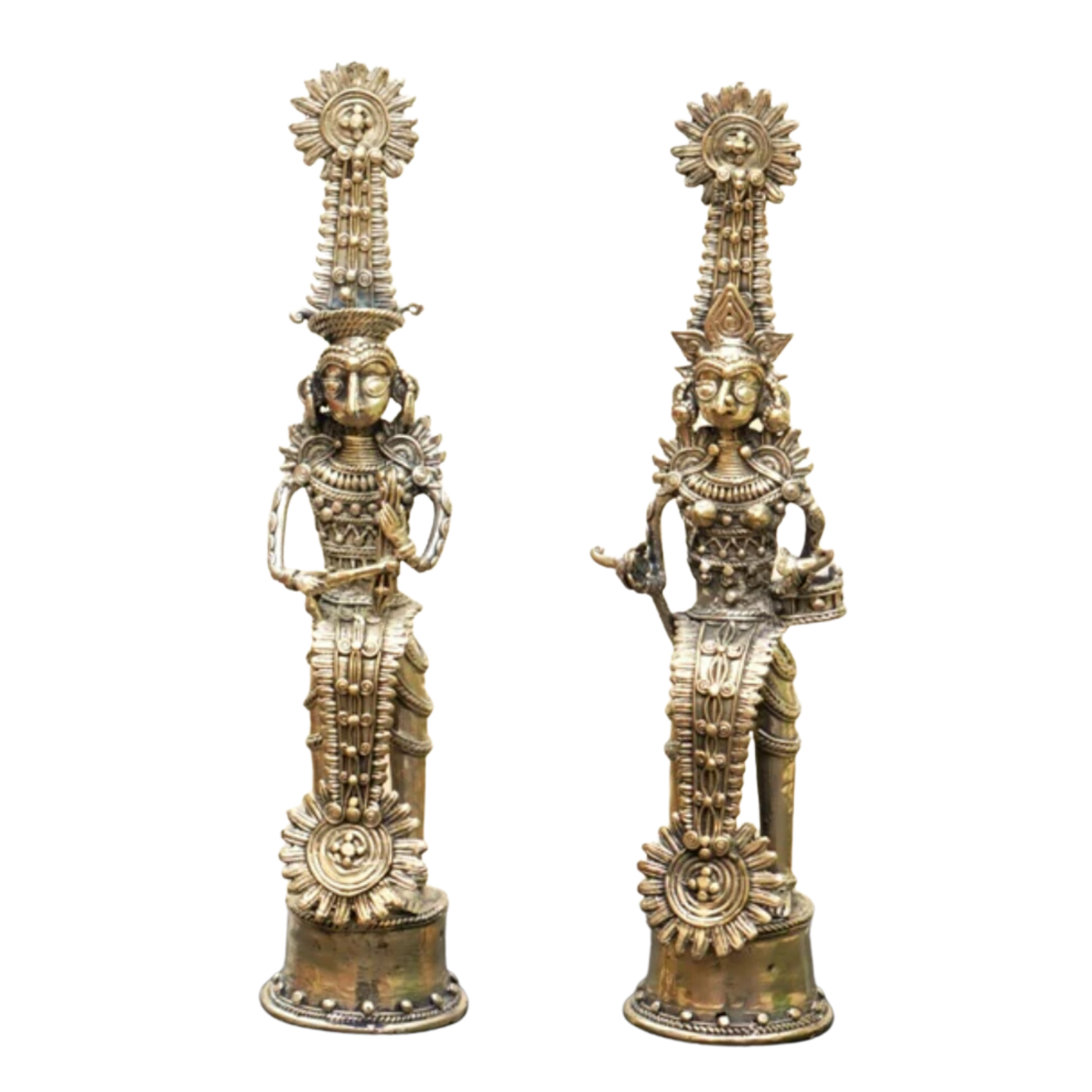 Majestic Bastar Dhokra Royal Ceremonial Pair - Brass Temple Figurines – Design 1 – Bastar Arts
