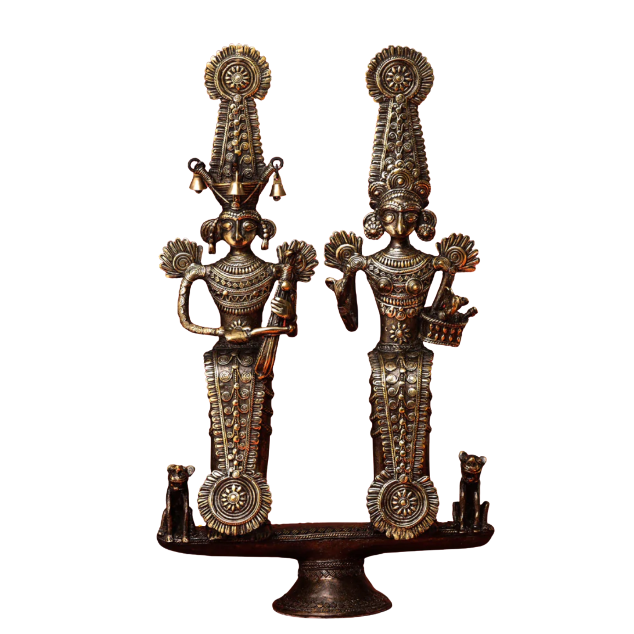 Majestic Bastar Dhokra Royal Ceremonial Pair - Brass Temple Figurines