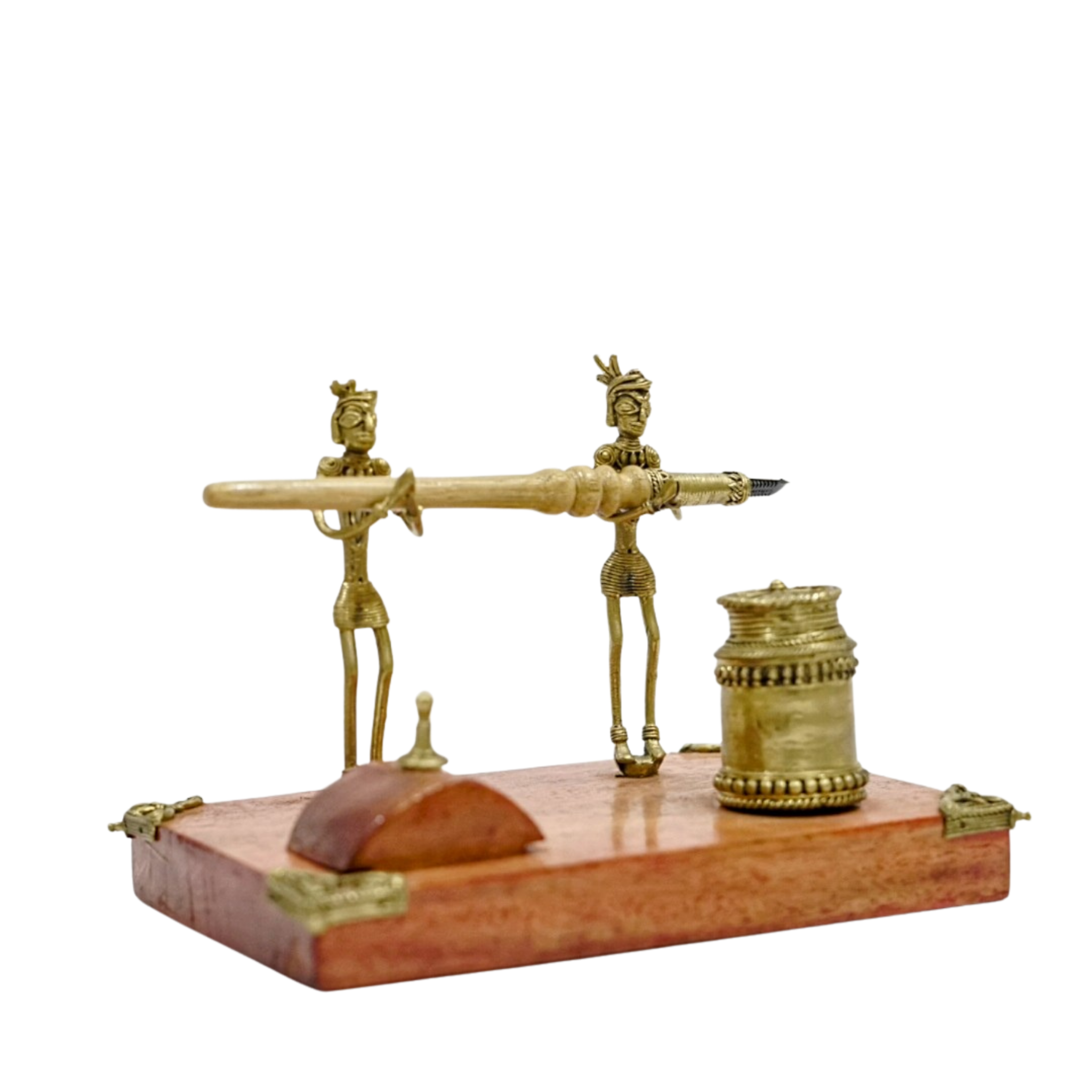 Handmade Dhokra Pen Stand with Tribal Figurines – Bastar Art