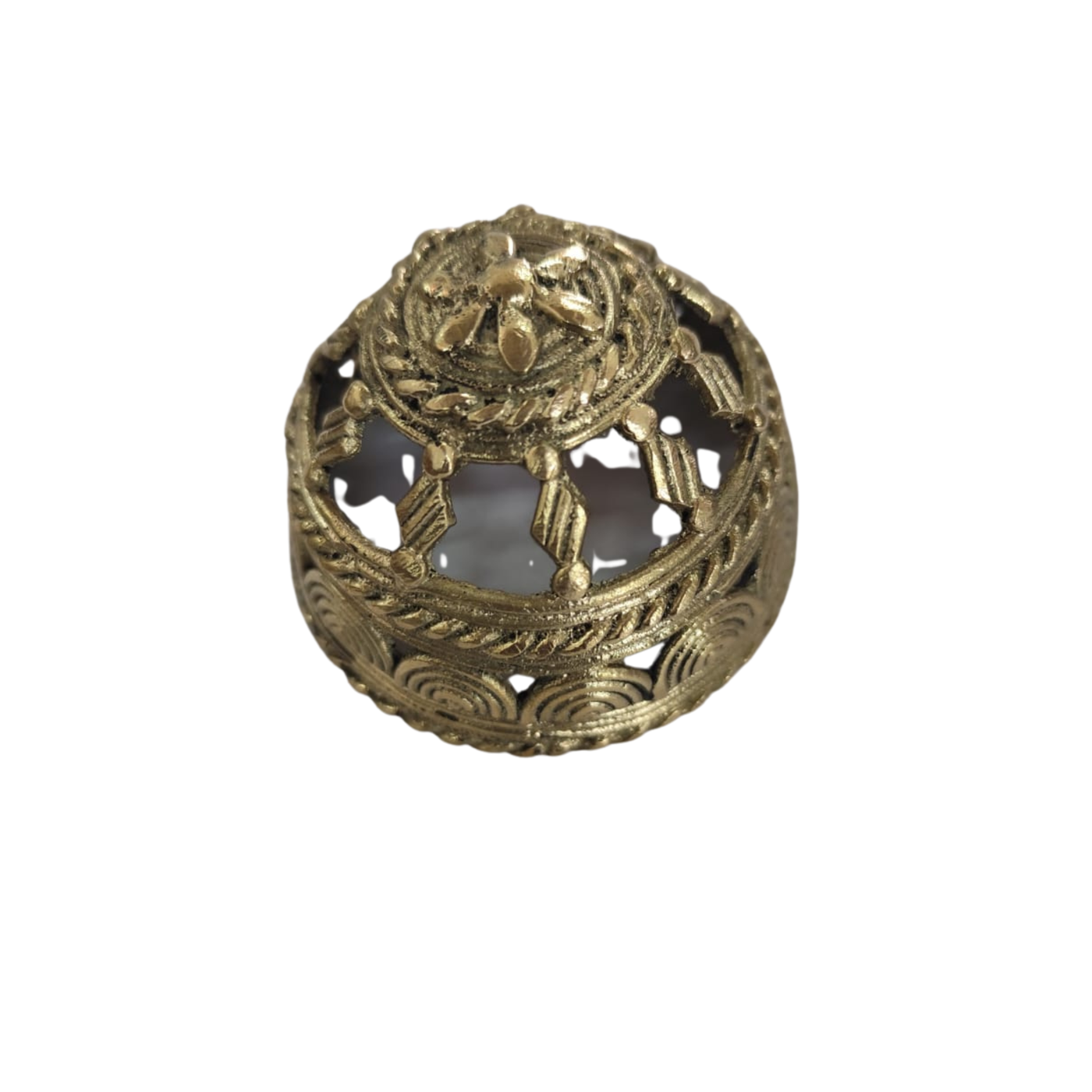 Dhokra Round Paperweight – Handcrafted Brass Desk Accessory | Bastar Art