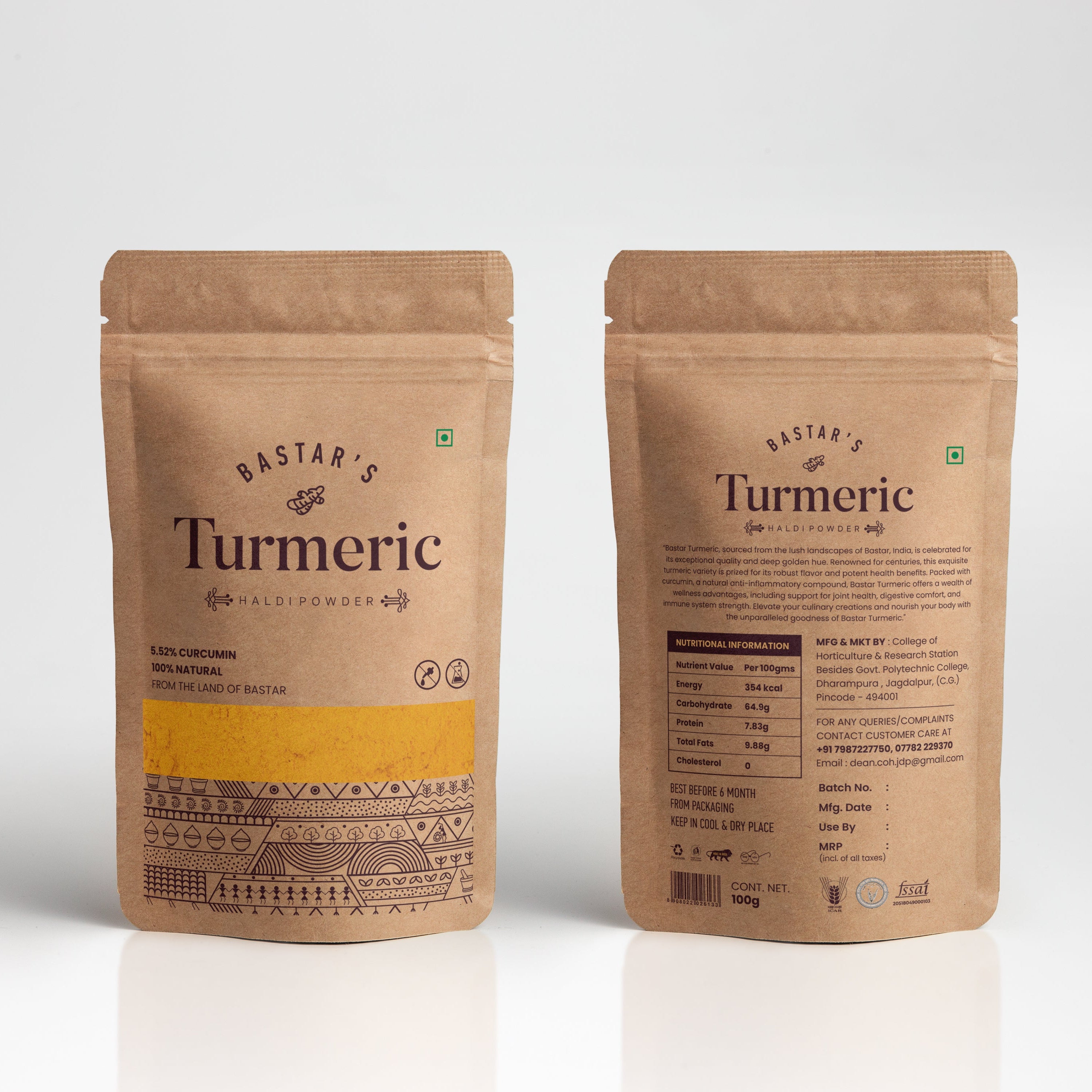 Two packages of Bastar's Turmeric on a white background