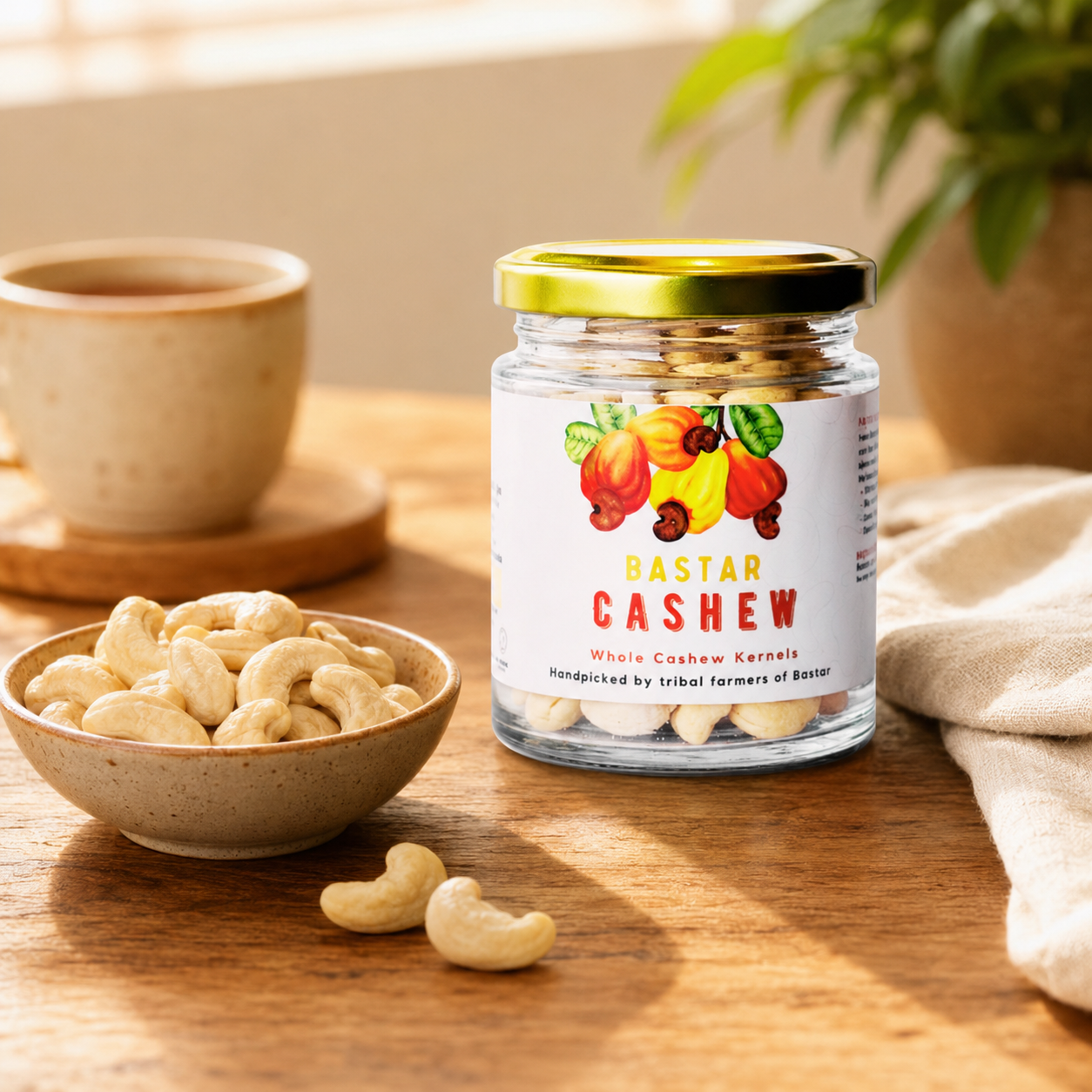 Bastar Cashew jar styled for a wholesome morning snack
