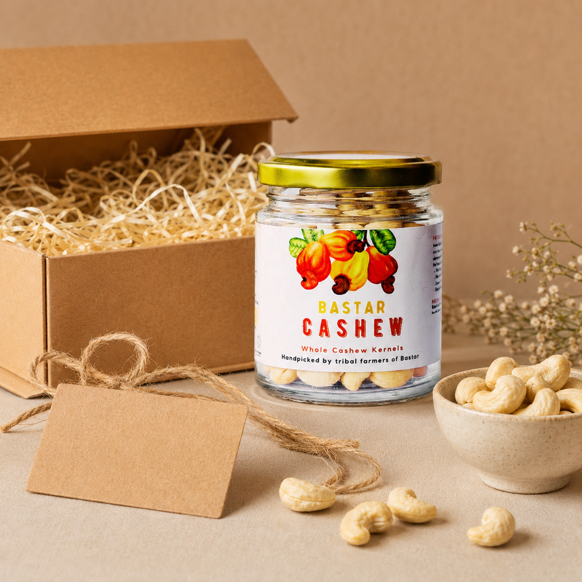 Bastar Cashew jar presented as a natural food gift