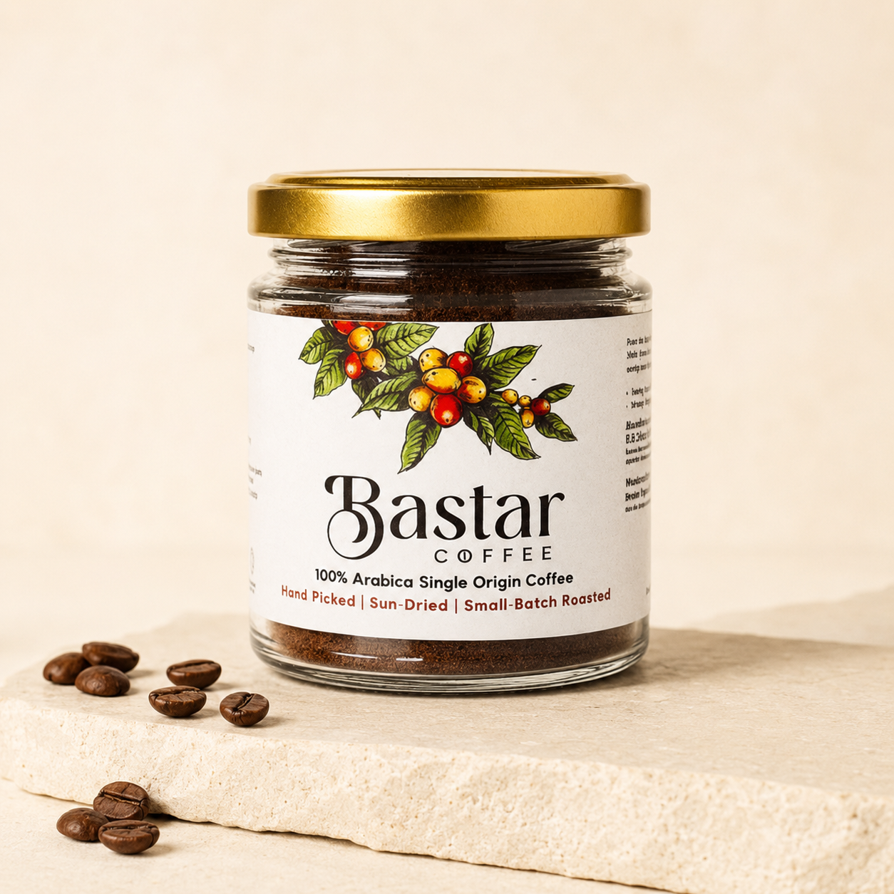 Bastar Coffee jar on a warm ivory stone pedestal