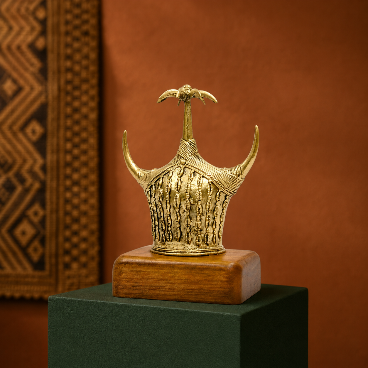 Dhokra Bison Horn memento in an earthy Bastar-inspired gallery setting