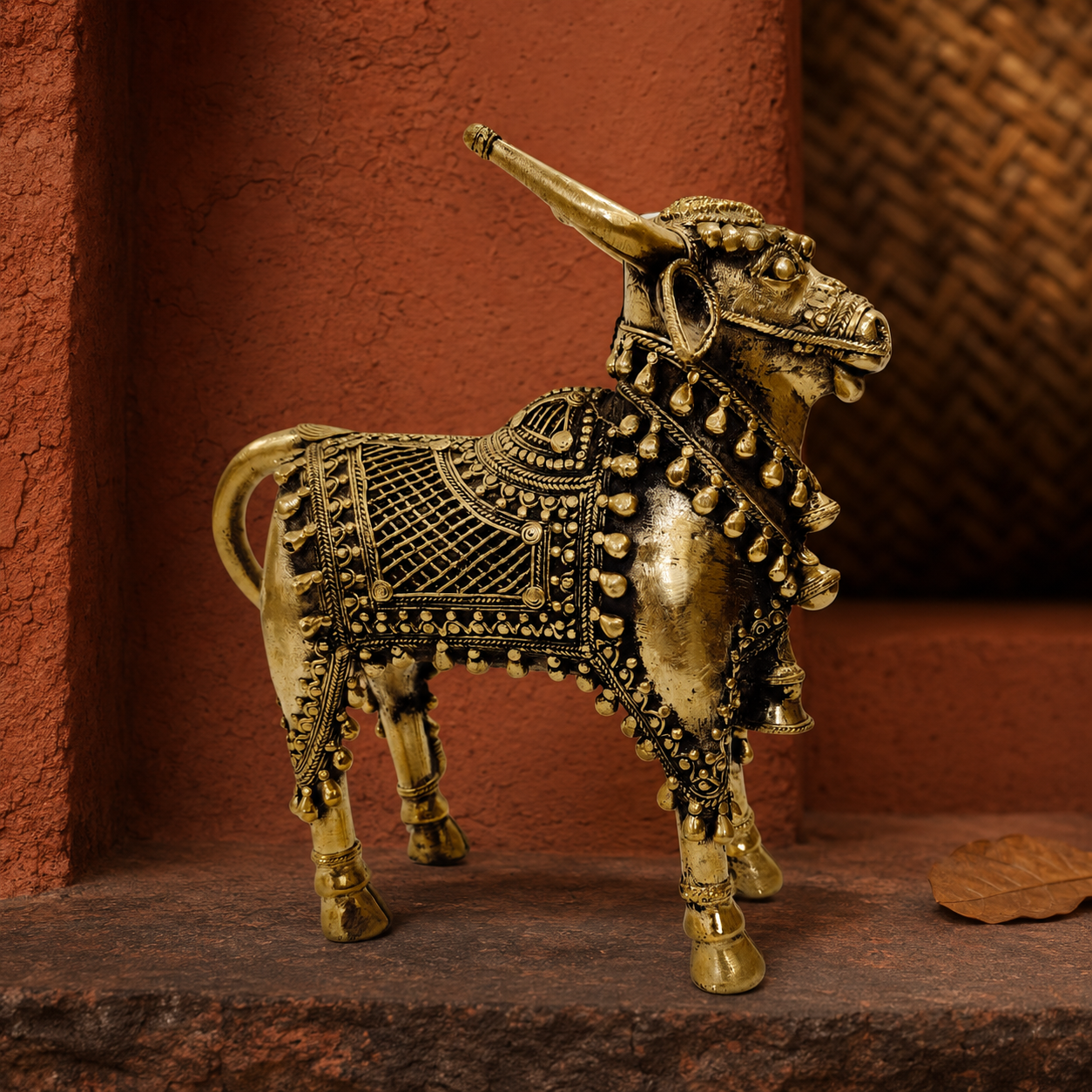 Ornate Dhokra Designer Nandi in an earthy Bastar craft-inspired setting