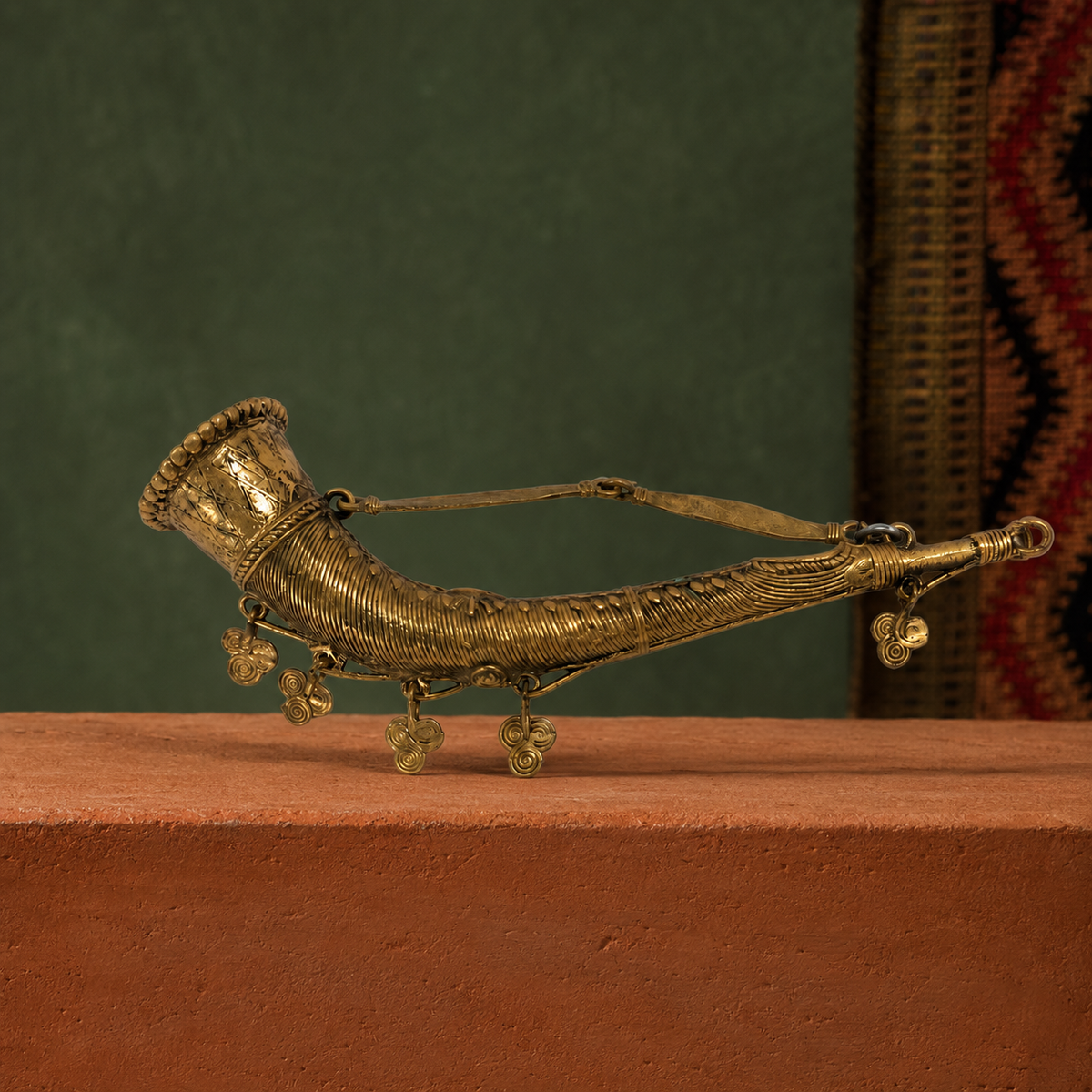 Dhokra Mini Todi on a terracotta plinth in a Bastar-inspired gallery setting