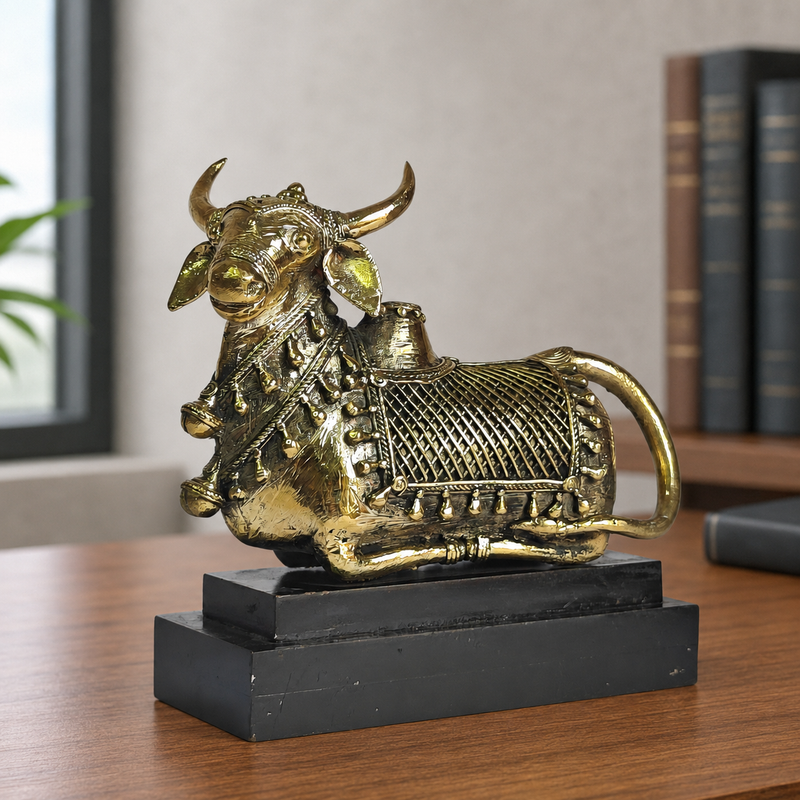Dhokra Nandi Memento Design 2 displayed on an executive walnut desk