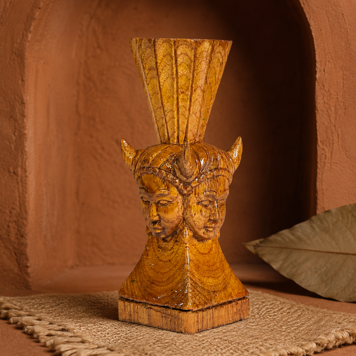 Bastar Wood Carving Madia-Madin paperweight in an earthy craft-inspired setting
