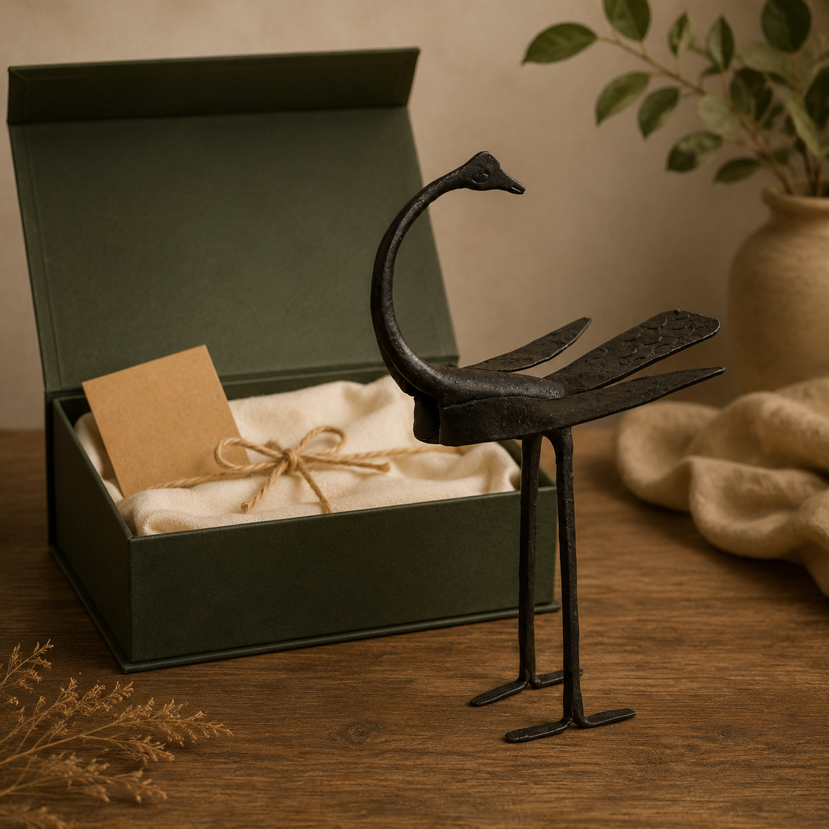 Bastar Wrought Iron Crane Statue presented as a premium handcrafted gift