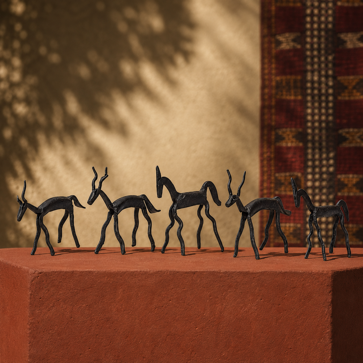 Bastar wrought iron animal miniature displayed on an ochre artisan gallery plinth