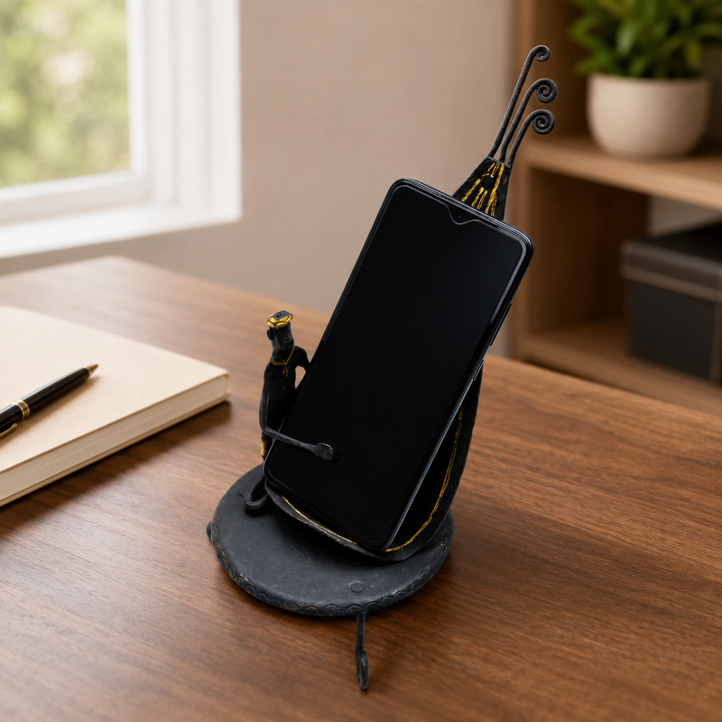 Bastar wrought iron mobile holder styled on a warm professional desk